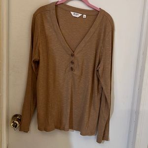 Candace Cameron Bure Soft V-Neck Rib Knit Henley Top